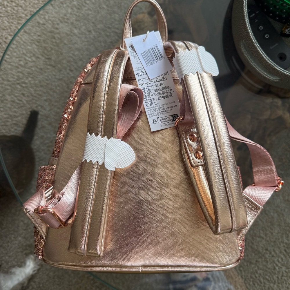 Loungefly Disney Parks Rose Gold Sequin Mini Backpack NWT - Picture 2 of 3